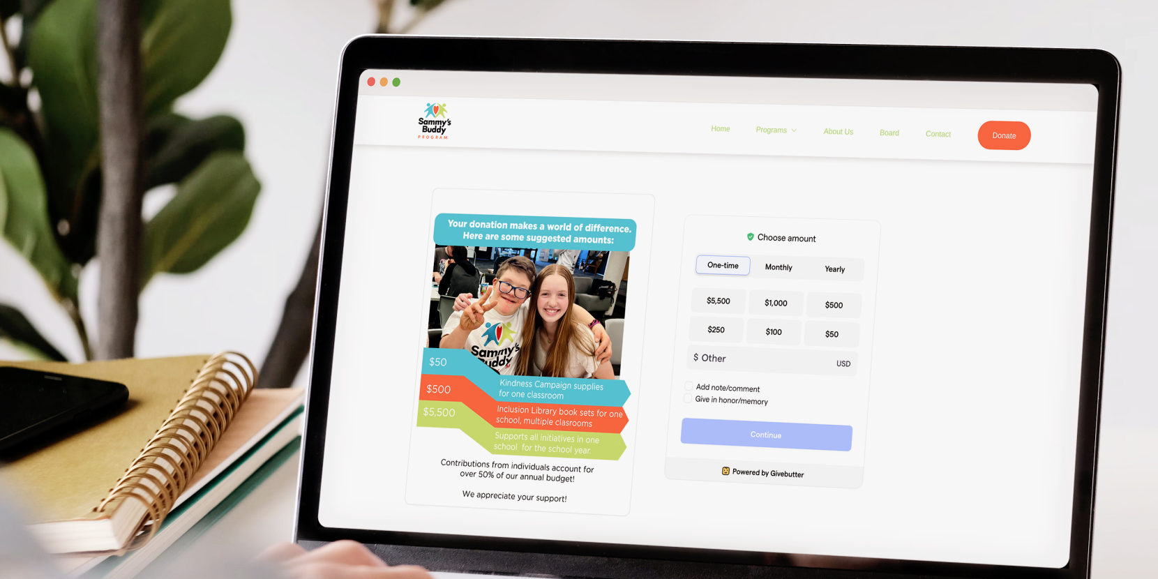 Sammy's Buddy Program donation landing page