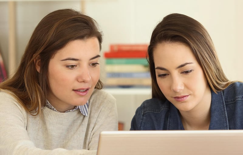Two friends looking at the computer